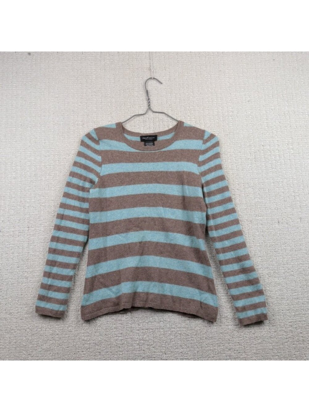 Lord & Taylor 100% Cashmere Striped Sweater Size L* Blue Gray Soft Knit Read